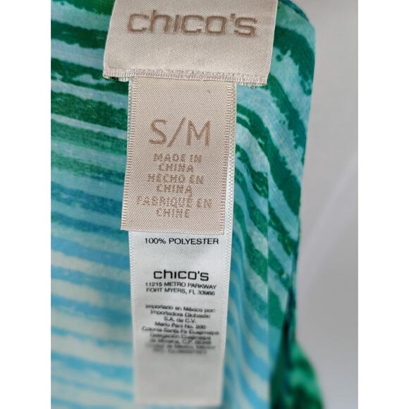 Chico's Poncho Top Beaded Green Ombre Striped Boho Vacation Summer Size S/M - Picture 14 of 15